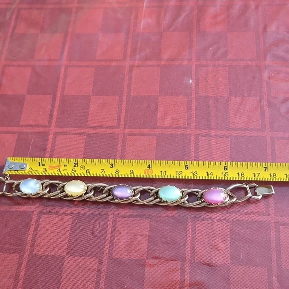 Estate Vintage 50's-60's Kafin NY Gold Bracelet with Multicolor Cabochon Stones - Picture 4 of 5